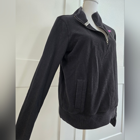 Victoria Secret PINK Black Quarter-Zip Pullover with Pink Logo - Picture 5 of 11